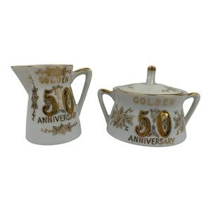 Golden 50th Anniversary Cream and Sugar Gold Trim L-271 Norcrest China